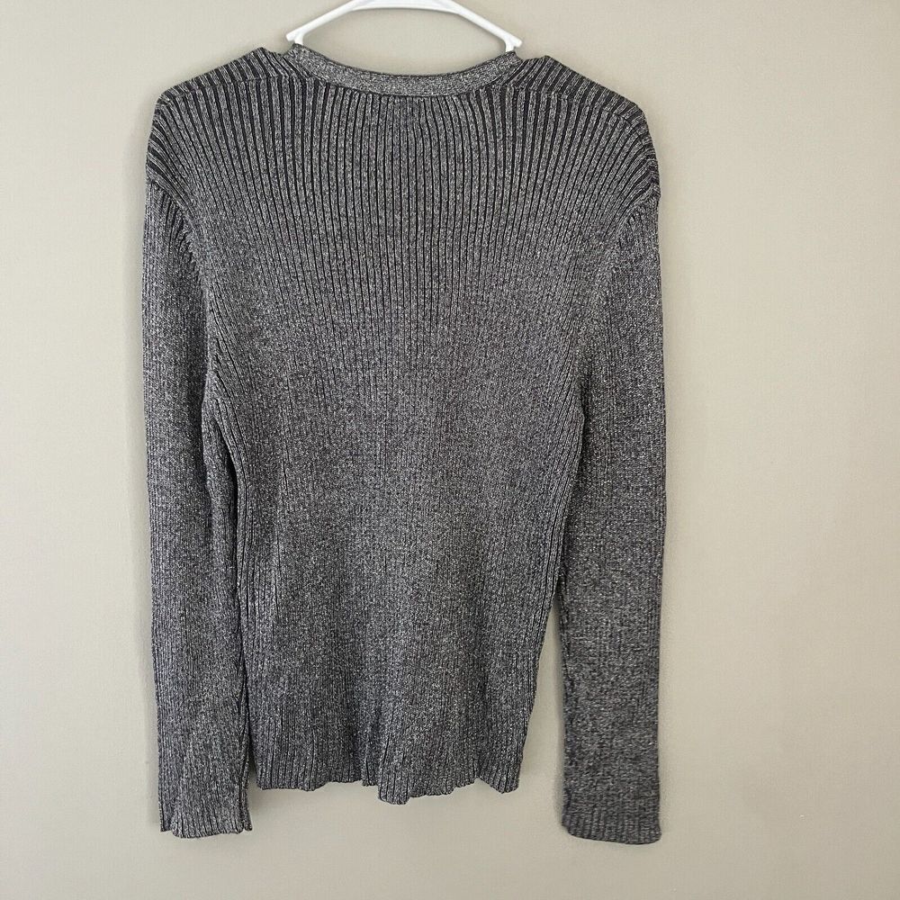 Mar Women Silver Metallic Cardigan Sweater Large Ribbed Knit Button Long Sleeve - Picture 7 of 8